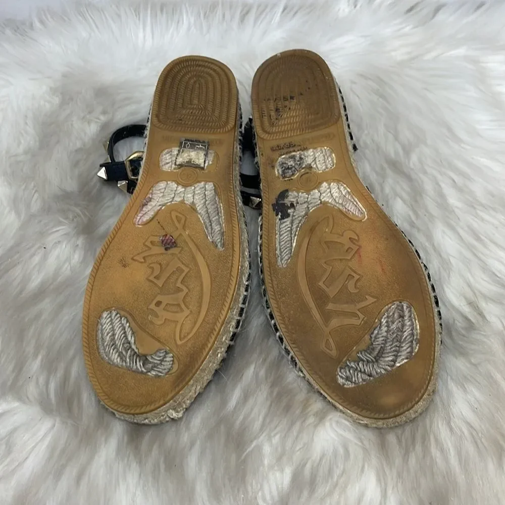 ASH Zania Black Leather Studded Dorsay Espadrilles Sz 36/6‎
